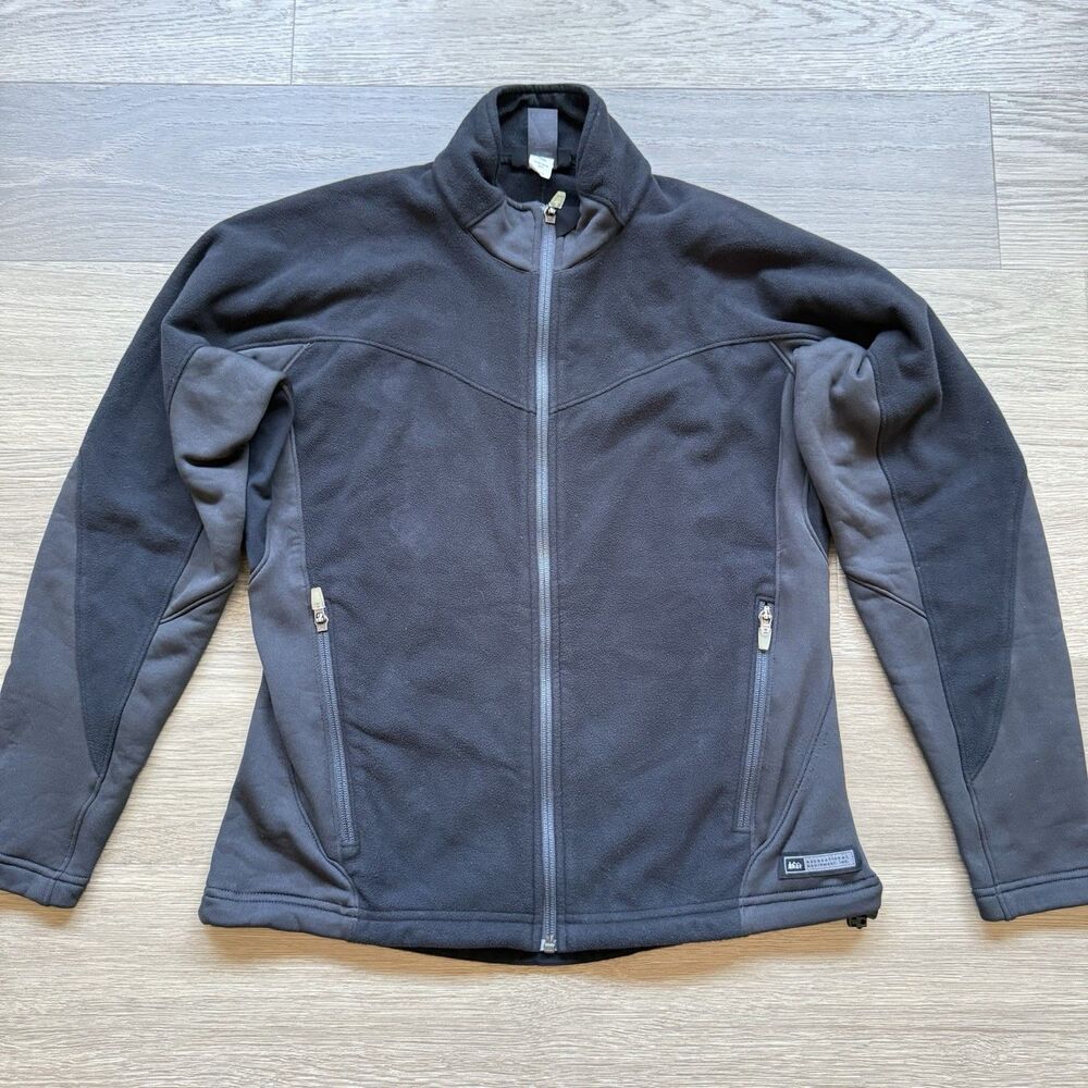 REI Sweater Jacket Women Medium Black Fleece Full Zip Mock Neck Polartec